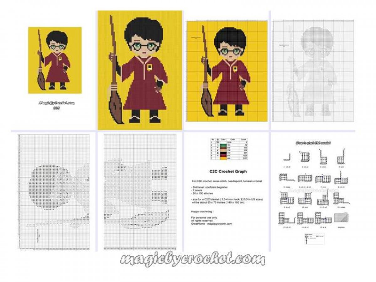 C2C crochet Graph, Harry Potter PDF Chart, Instant Download, No.006