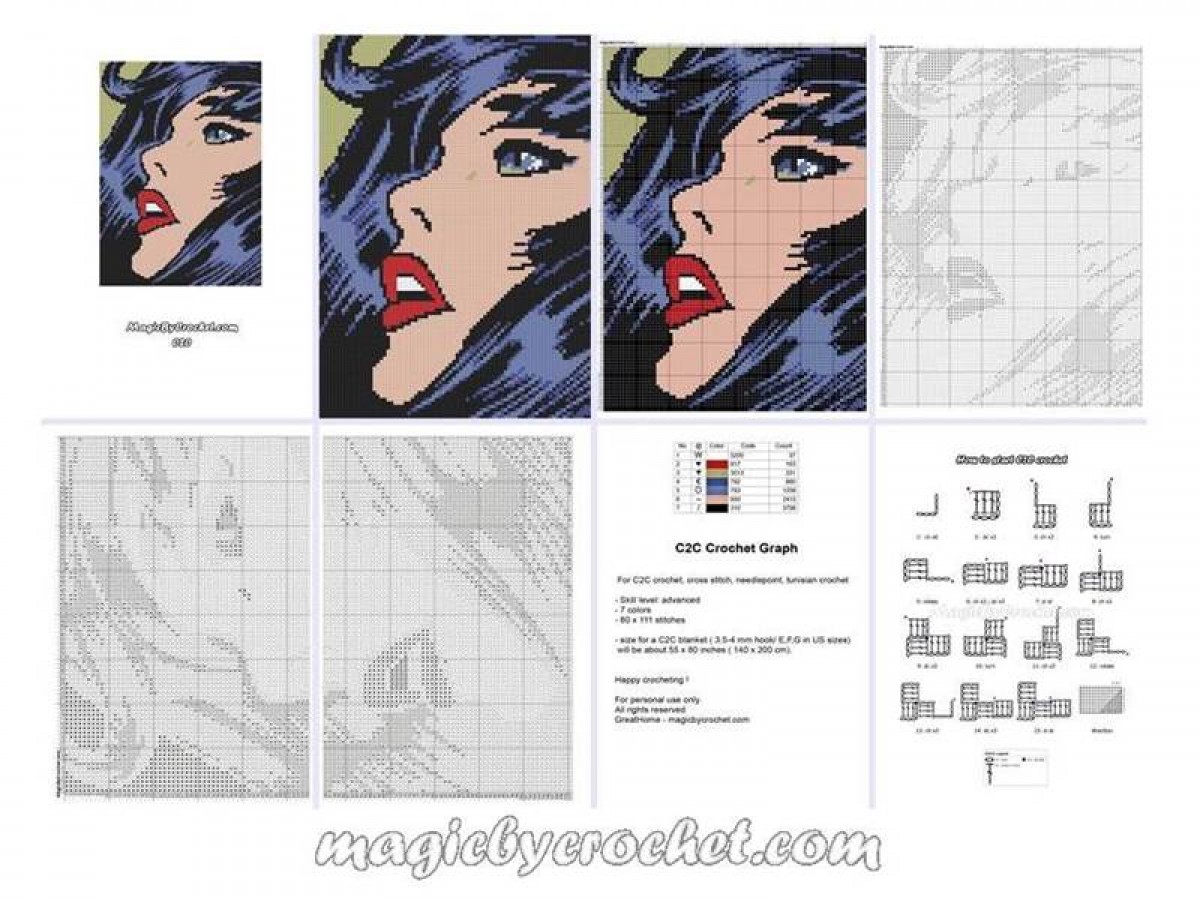 C2C Crochet Graph, Pop Art Graph, C2C Chart, Pop Art Poster, Instant Download, No.020