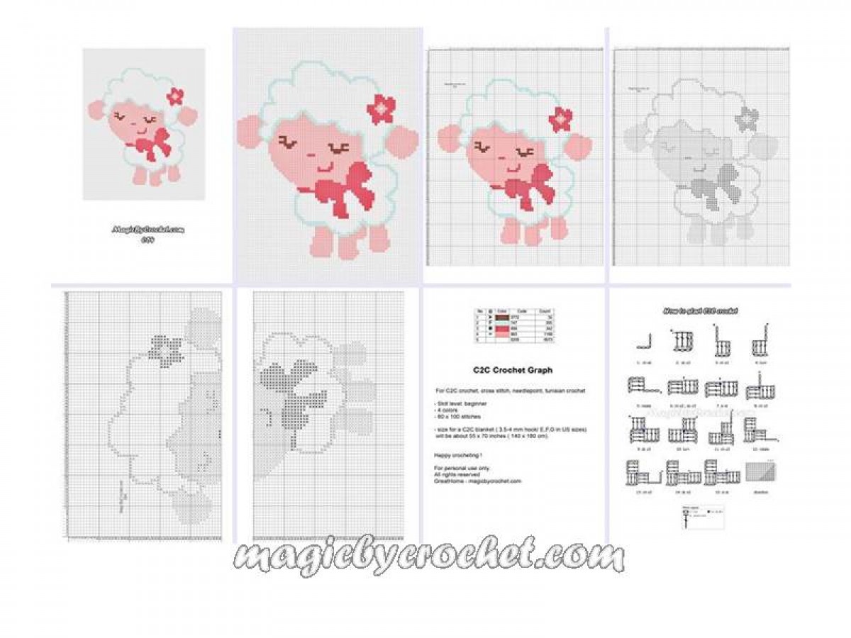 C2C crochet Pattern, Baby Lamb PDF Chart, Corner to corner , No.064