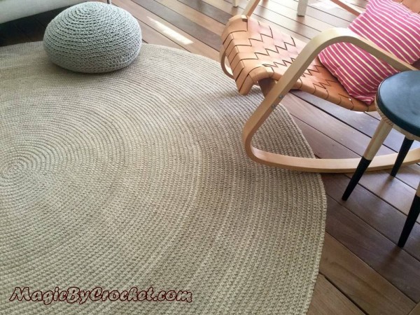Premium Jute Area Rug, 10 ft, 300 cm, Large Natural Jute Rug, Hand crochet, no.004
