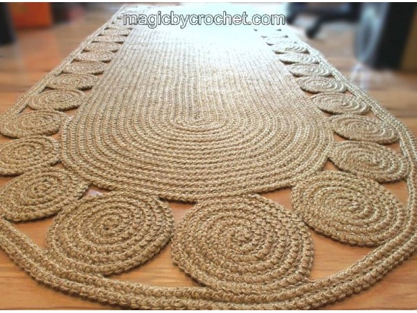 Long Runner rug, Jute runner rug, Hallway Rug 7 ft rug, Twine Crochet rug,  no.058