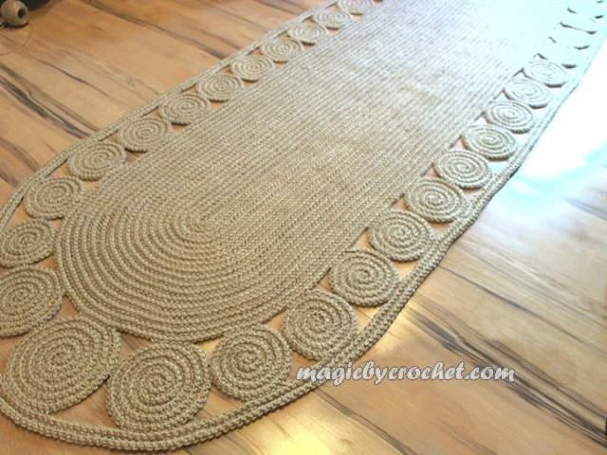 Hallway Rug 9 feet rug, Twine Crochet rug, Long Runner rug, Jute runner rug, no.030