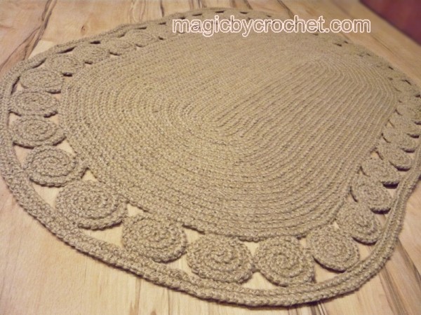 Oval Unique decorative jute rug, 5x3 ft , Crochet rug, Braided Rug, Natural fiber Rug , no.031