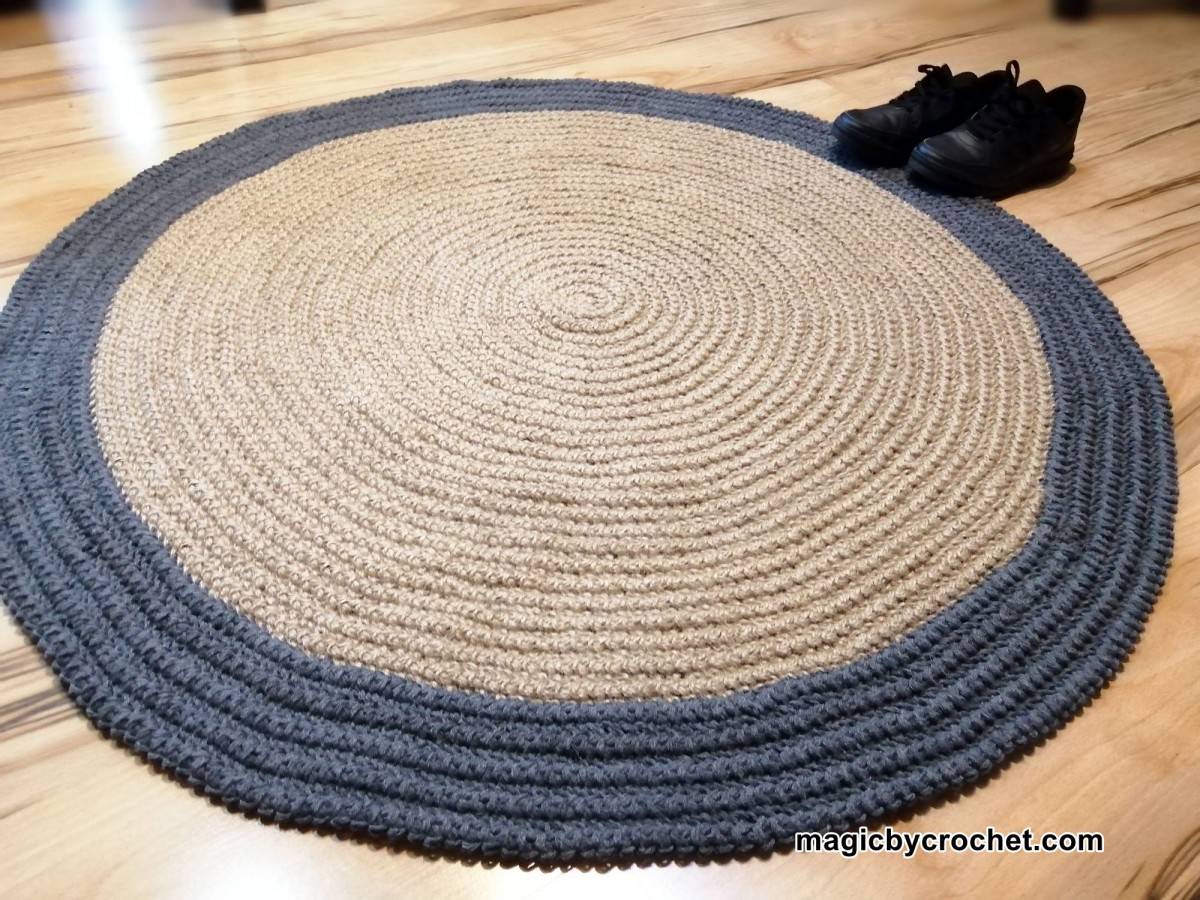 Charcoal grey rug, Modern Rug, Round rug, Jute rug, 100 cm rug, no.302
