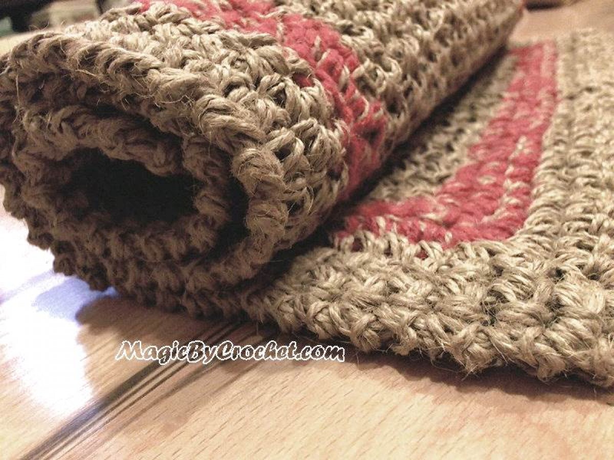 Large doormat, Simple Jute Rug, Custom color border, Crochet  door rug, no.026