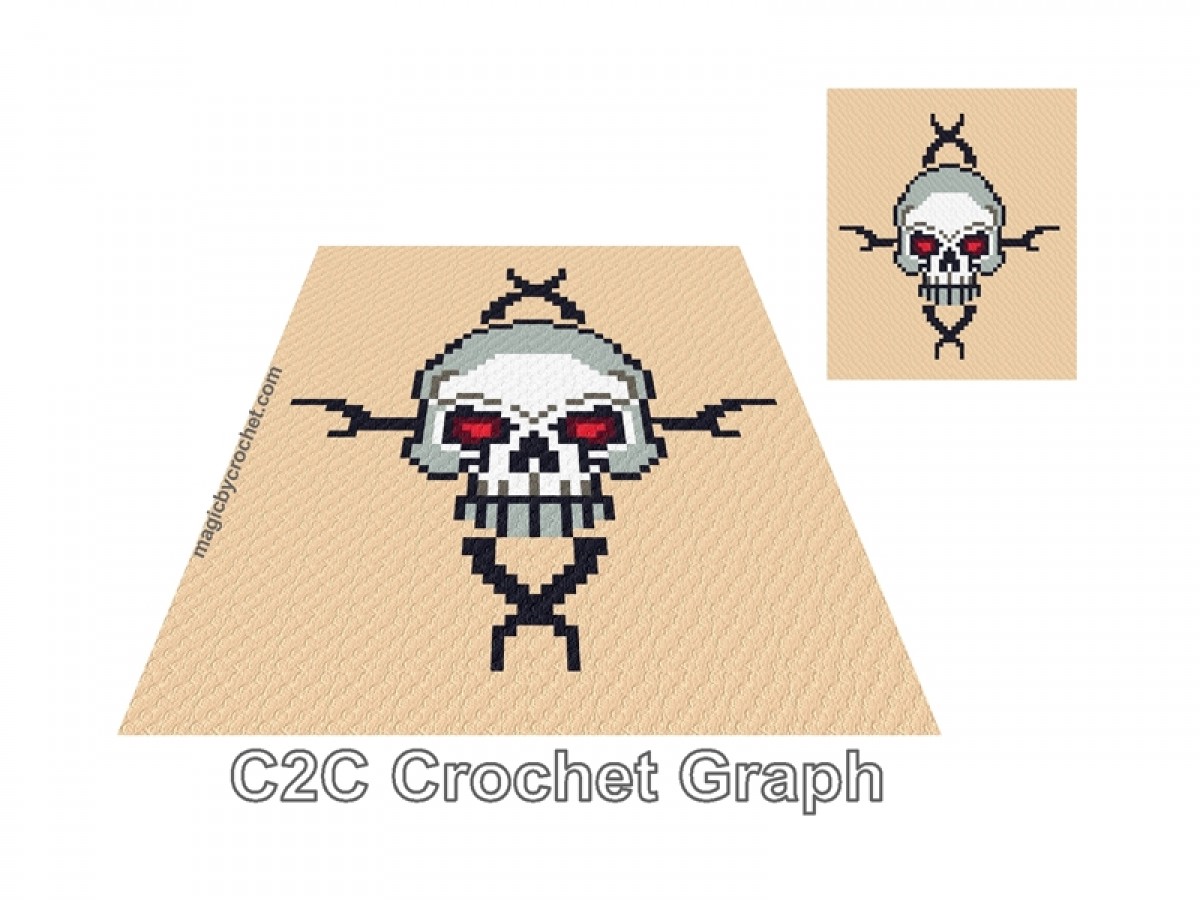 Skull C2C crochet Graph, Goth PDF Chart, Instant Download, Blanket for him, No.219