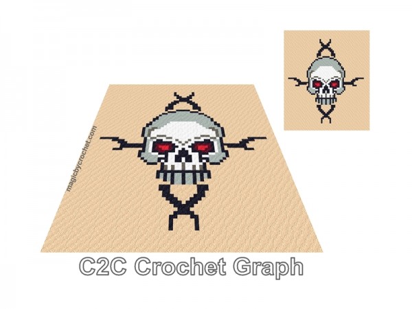 Skull C2C crochet Graph, Goth PDF Chart, Instant Download, Blanket for him, No.219