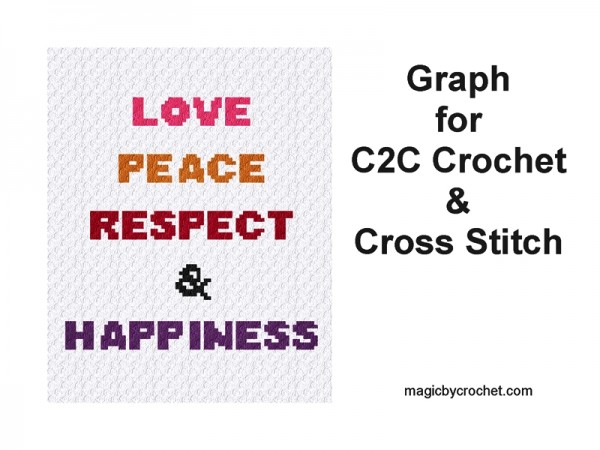   C2C crochet Graph, Love - Peace pattern, PDF Chart, Instant Download, No.410