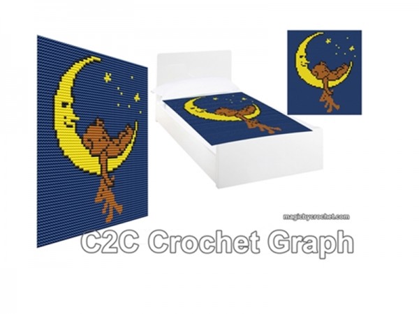 C2C crochet Graph, Sleeping Bear on the Moon, PDF Chart, No.210