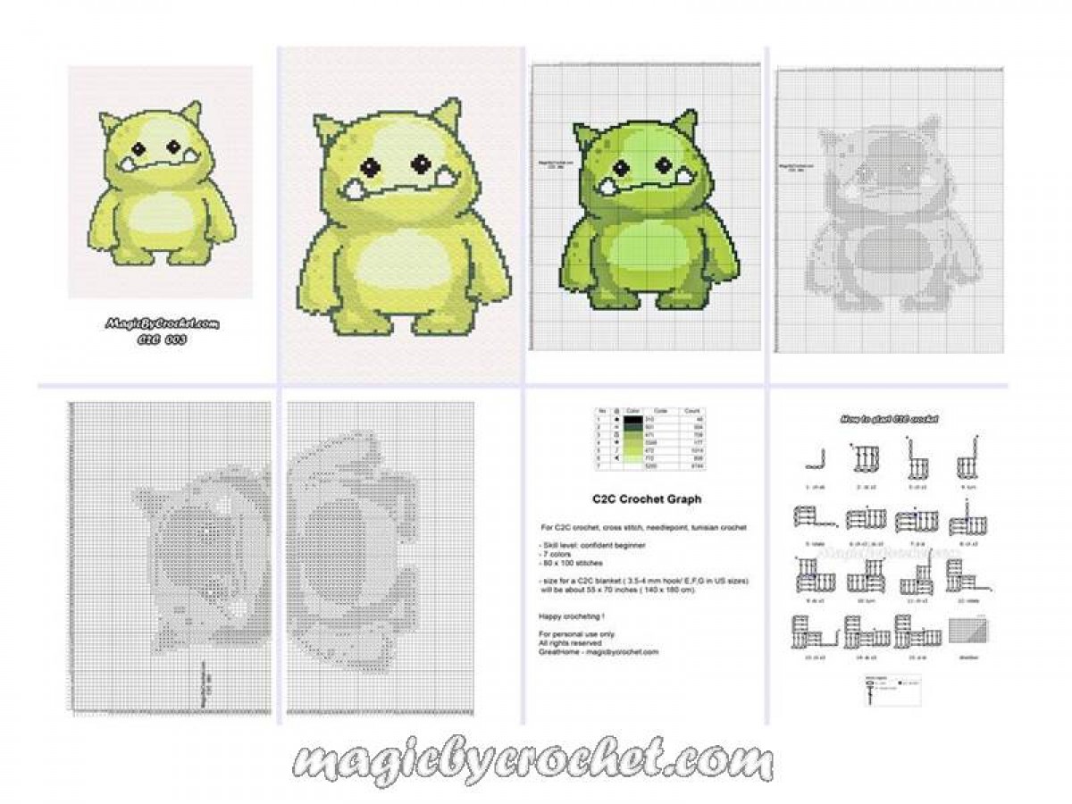 C2C crochet Graph, Monster Ogre PDF Chart, Instant Download, No.003