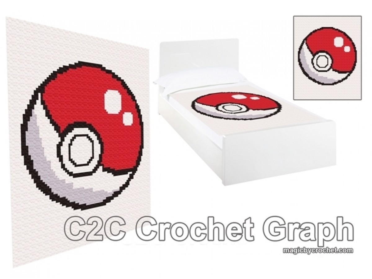 C2C crochet Graph, Pokeball PDF Chart, Instant Download, No.004