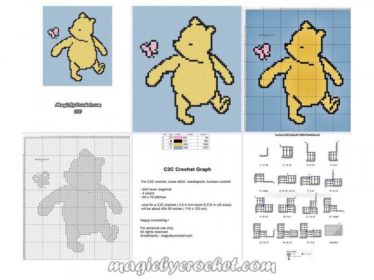 C2C crochet Graph, Classic Winnie the Pooh PDF Chart, Instant Download, No.010