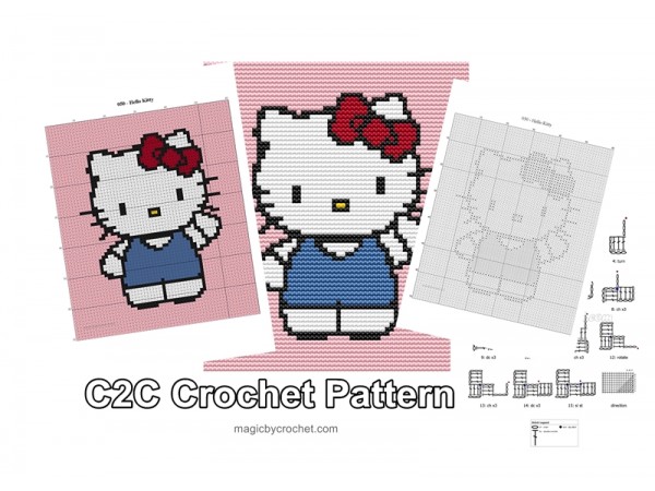 Hello Kitty - C2C Crochet Pattern, PDF Chart, Instant Download, No.050