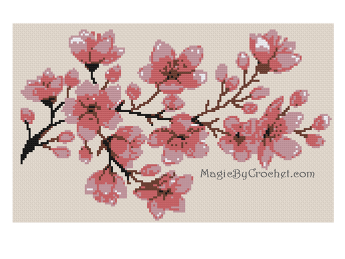 Large Cherry Blossom Cross Stitch Chart Pattern, PDF instant download, No.163, Instructions