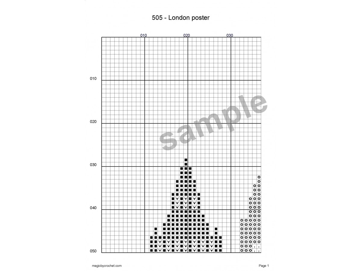 London cross stitch, Poster pattern, C2C graph, PDF download, Modern, No.505