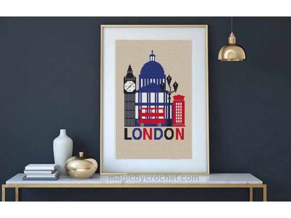 London cross stitch, Poster pattern, C2C graph, PDF download, Modern, No.505