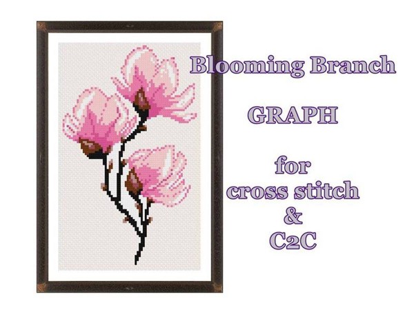 Blooming Branch Graph for Cross Stitch, C2C, PDF instant download, Magnolia, No.551