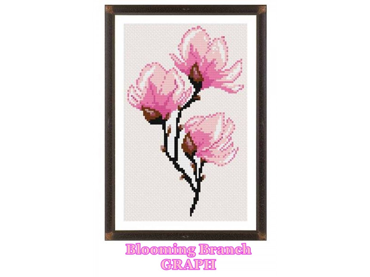 Blooming Branch Graph for Cross Stitch, C2C, PDF instant download, Magnolia, No.551