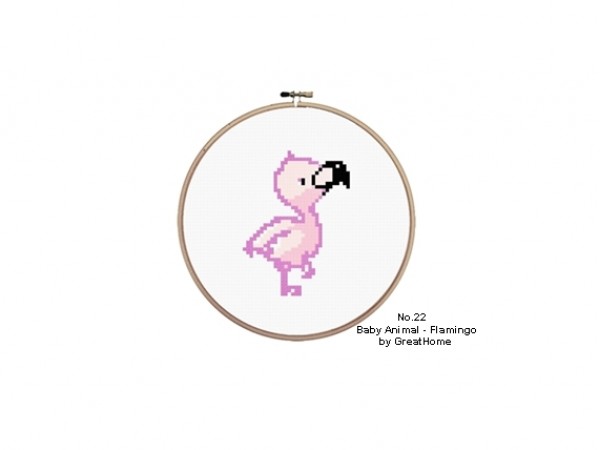 Flamingo Mini Cross Stitch Chart Pattern, PDF instant download, Counted cross stitch, No.022