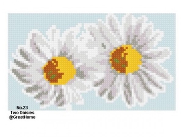 PDF instant download, Two Daisies Cross Stitch Chart Pattern,  No.024, C2C graph