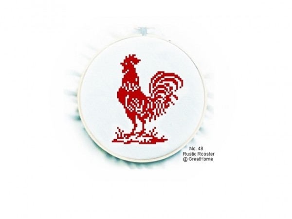 Rustic Rooster, Redwork, Cross Stitch Pattern , PDF beginner cross stitch, Retro conted graph, No.048