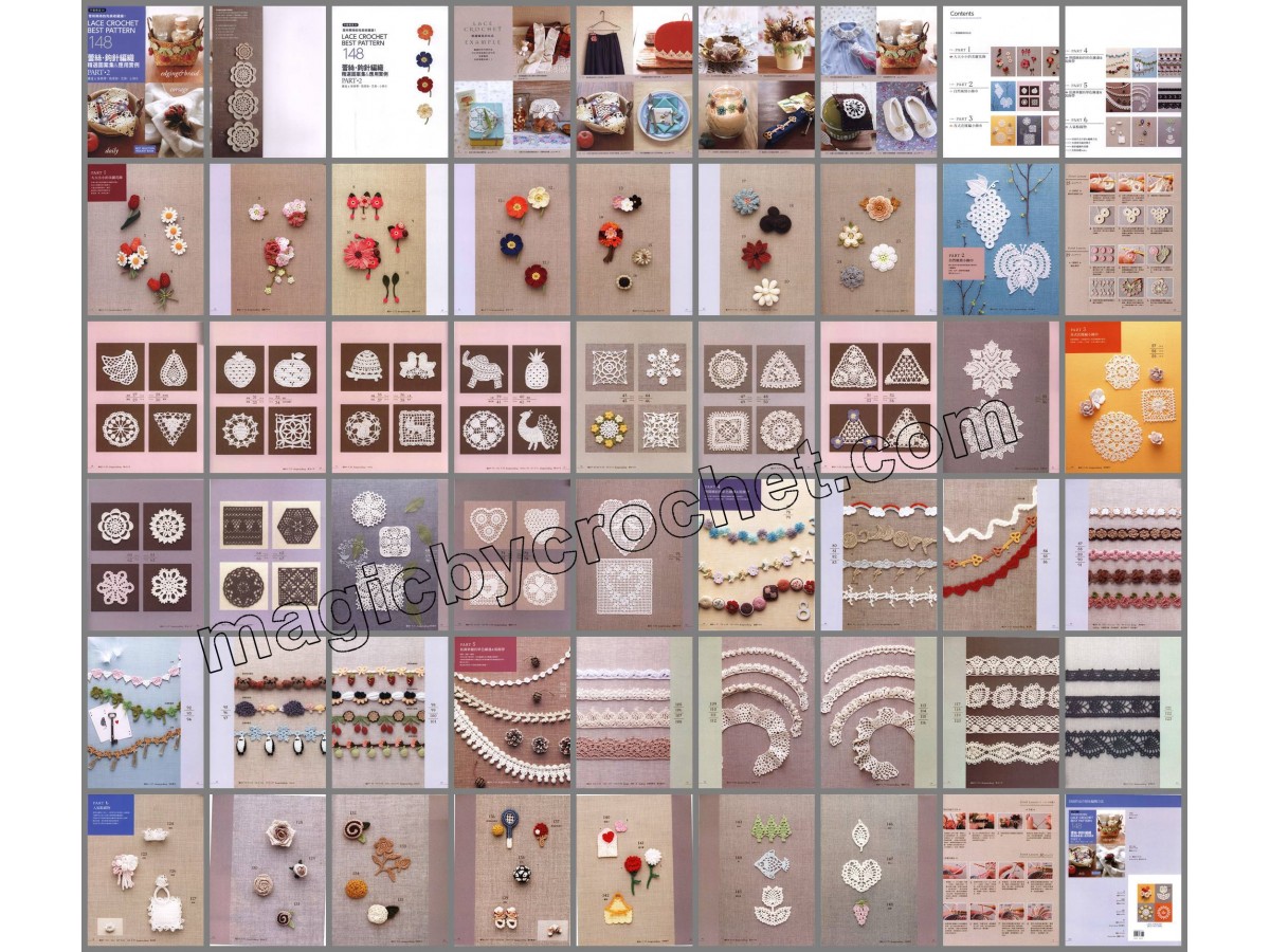 PDF Crochet Patterns, Japanese e-Book, 97 crochet projects, doily, flower, edging, triangle, applique, no.029