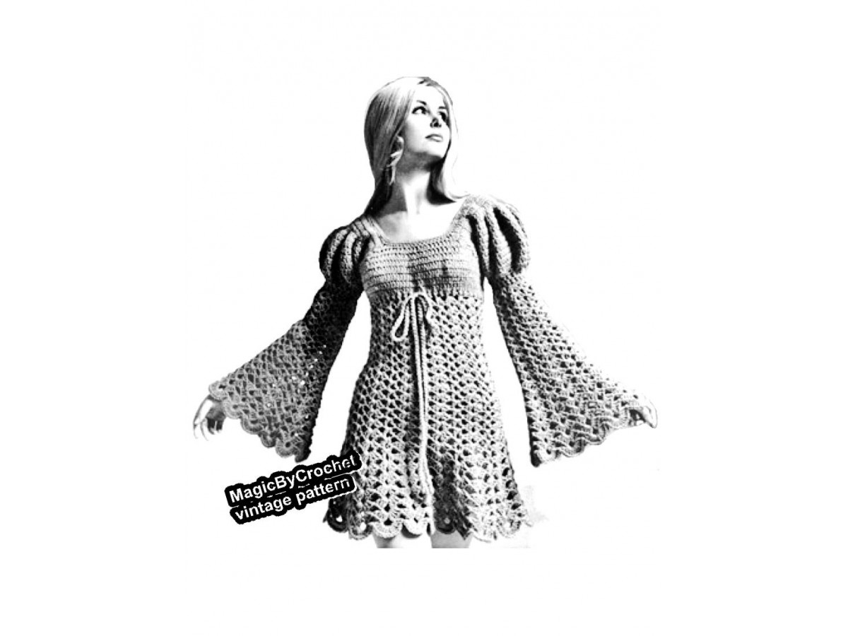 Vintage Juliet Dress Pattern, Crochet Pattern,PDF, Boho Dress, Hippie Dress, no.010