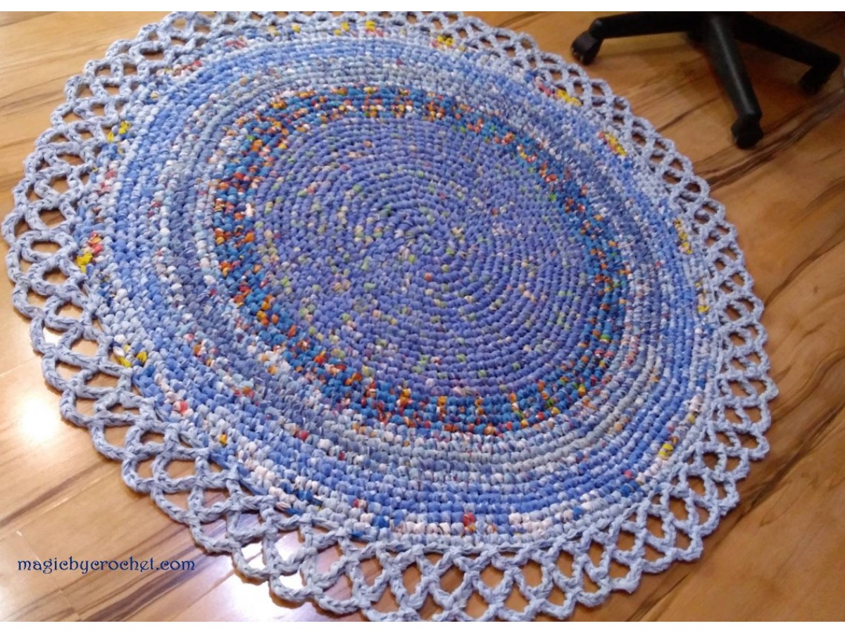 Rag Rug, Blue Rug, Doily Rug, Handmade Rug, Nursery Rug, Round Rug, Crochet rug, 125 cm, Ready to ship